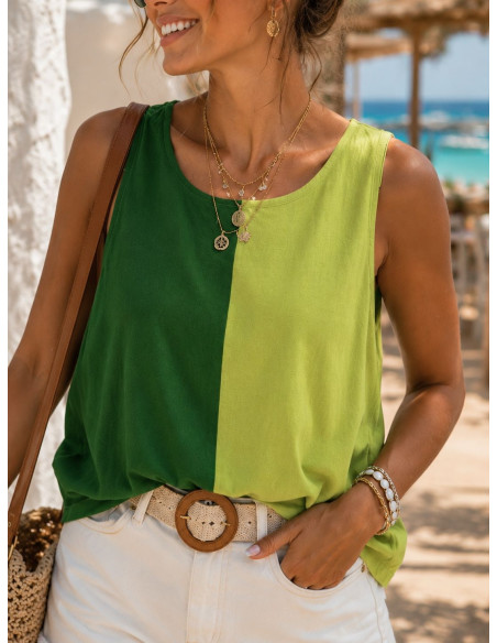 Top Bicolor Verde y Lima con Espalda Lisa
