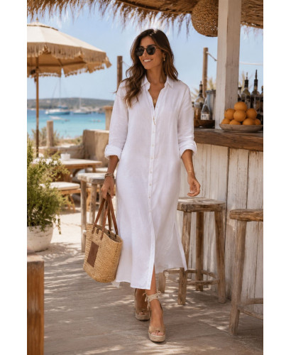 Vestido Camisero Lino blanco