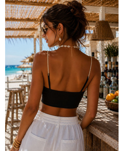 Top Canalé negro con Tirantes de Cristales 2