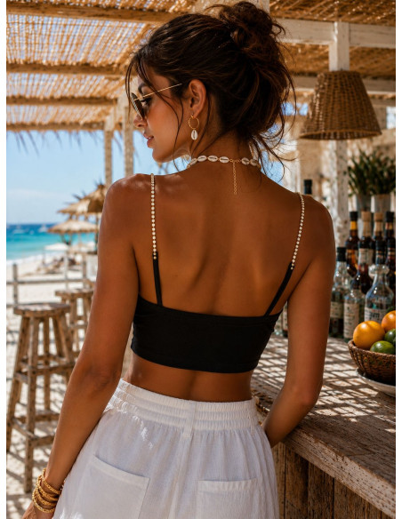Top Canalé negro con Tirantes de Cristales