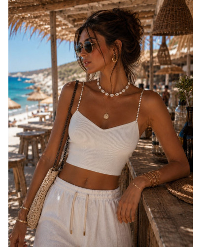 Top Canalé blanco con Tirantes de Cristales