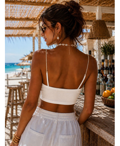Top Canalé blanco con Tirantes de Cristales 2