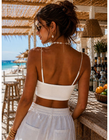 Top Canalé blanco con Tirantes de Cristales