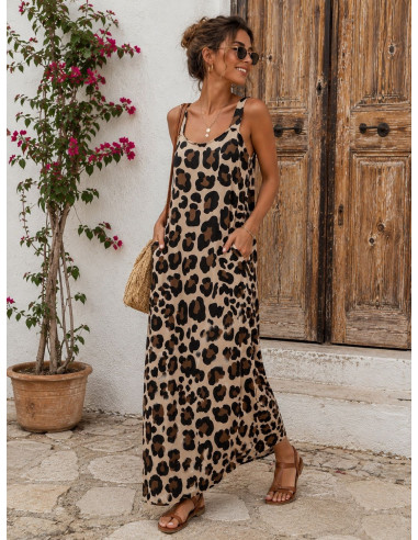 Vestido Largo Estampado animal print en punto seda
