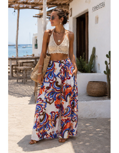 Pantalón blanco con Estampado en Colores