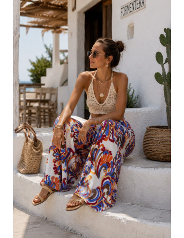 Pantalón blanco con Estampado en Colores