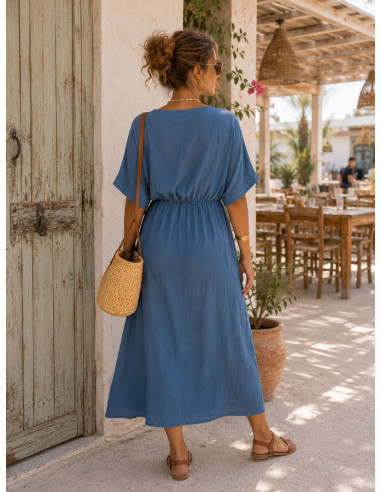Vestido midi en tencel con lazada frontal y...