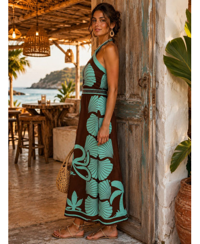 copy of Vestido Largo Halter Turquesa y Chocolate con... 2