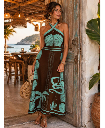 copy of Vestido Largo Halter Turquesa y Chocolate con...