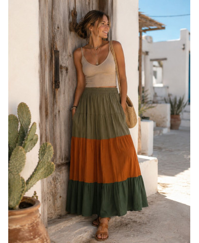 Falda Tricolor Marrón, caldera y verde con Cintura Elástica 2