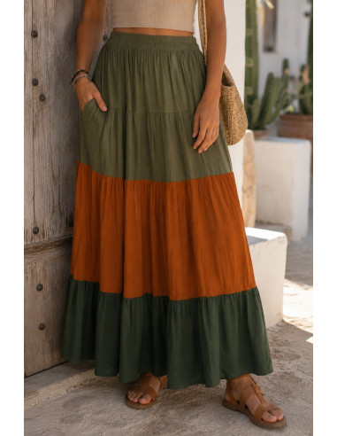Falda Tricolor Marrón, caldera y verde con...