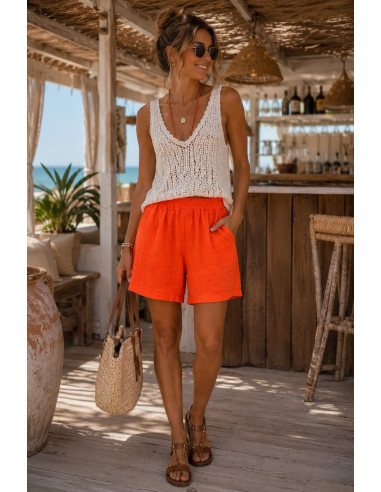 Pantalón Corto Bambula Naranja con Bolsillos