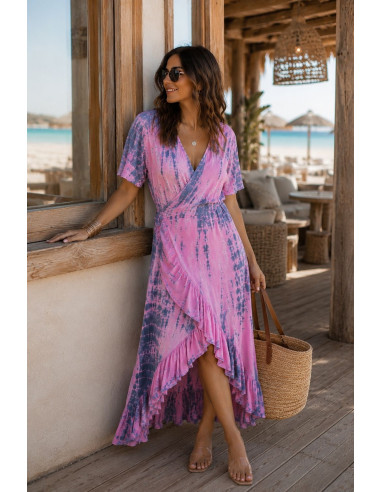 🌈 Vestido Tie Dye Pareo Rosa y Azul con...