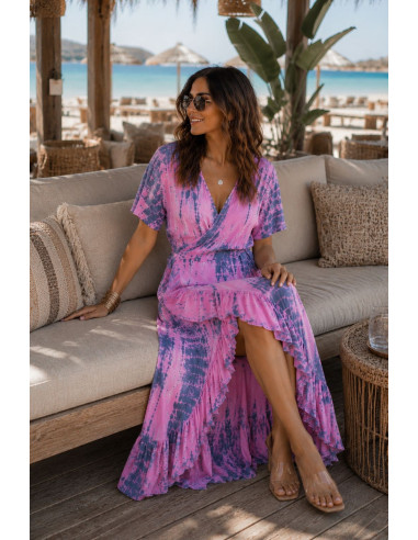 🌈 Vestido Tie Dye Pareo Rosa y Azul con...