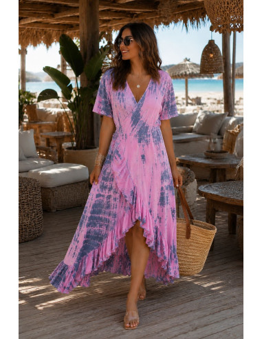🌈 Vestido Tie Dye Pareo Rosa y Azul con...