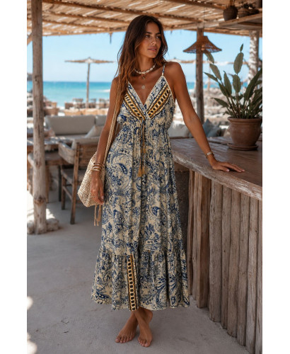 Vestido Largo Estampado Azul de Tirantes Regulables |...