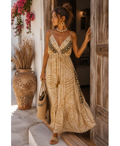 Vestido Largo Estampado mostaza de Tirantes Regulables |... 2