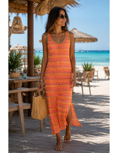 Vestido Sin Mangas en Tonos Flúor Naranjas y Rosas