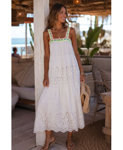 Vestido Blanco Bordado con Tirantes Flúor