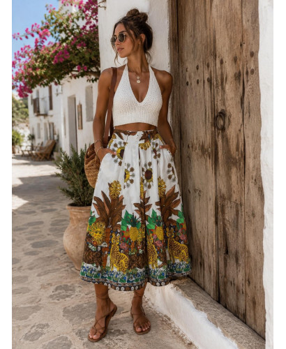 Falda tropical cruda con soles, lunas y palmeras 2