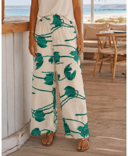 🌟 Pantalón Punto Seda Estampado tonos crudo  y verde 2