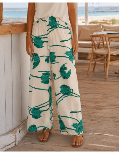 🌟 Pantalón Punto Seda Estampado tonos crudo  y...