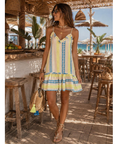 Vestido Corto Étnico flúor con Espalda Descubierta...