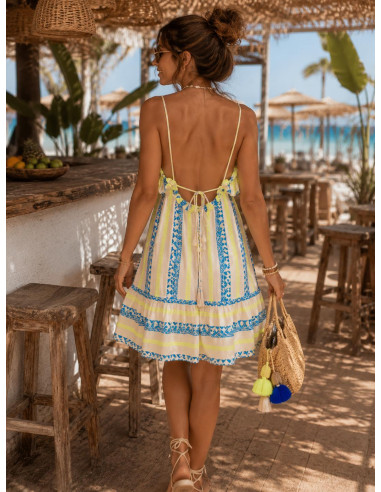 Vestido Corto Étnico flúor con Espalda...