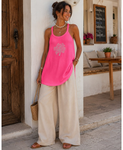 Camiseta Halter Flúor de Canalé con Árbol de la Vida en...