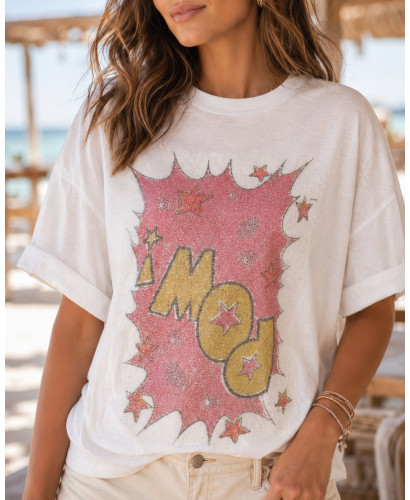 Camiseta Blanca con Diseño de Dibujo de Cómic y Lentejuelas 2