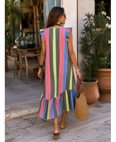 Vestido Camisero Asimétrico de Algodón con Rayas Multicolor 2