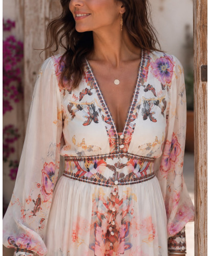 Vestido Largo Romántico en Gasa con Estampado Floral 2