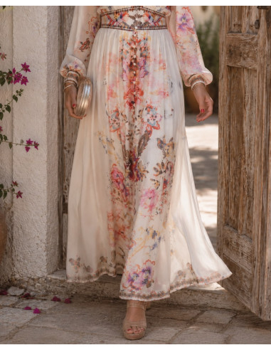 Vestido Largo Romántico en Gasa con Estampado...