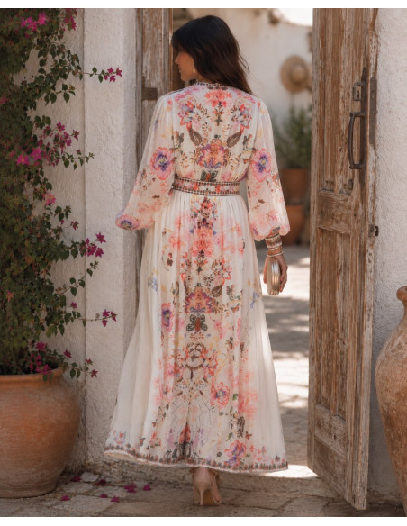 Vestido Largo Romántico en Gasa con Estampado Floral