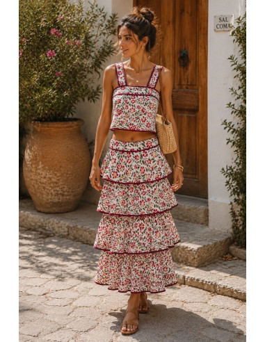 Conjunto de dos piezas con falda de volantes y...