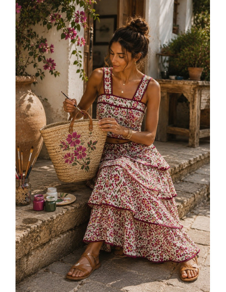 Conjunto de dos piezas con falda de volantes y top estampado floral