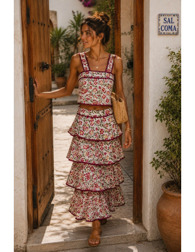 Conjunto de dos piezas con falda de volantes y...