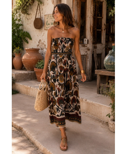 Vestido Palabra de Honor Estampado tonos verdes
