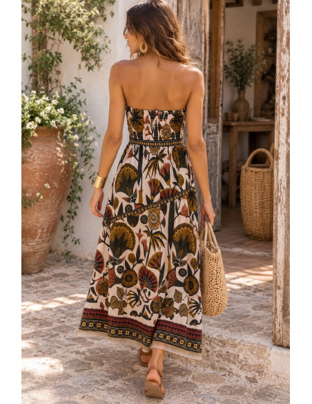 Vestido Palabra de Honor Estampado tonos verdes