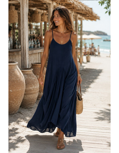 Vestido Largo Azul Marino de Tirantes con...