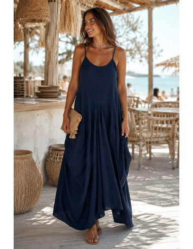Vestido Largo Azul Marino de Tirantes con...