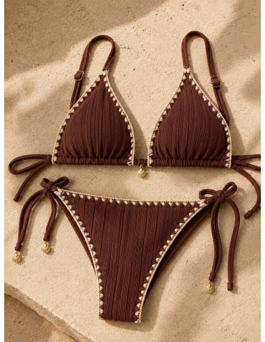Braga de bikini brasileña chocolate con textura...