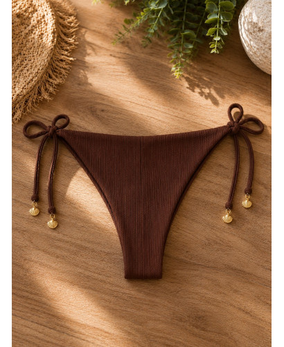 Braga de bikini brasileña chocolate con textura y lazos... 2