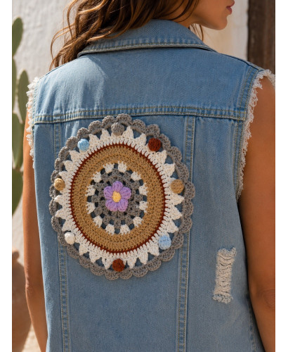 Chaleco Vaquero con Apliques de Crochet 2