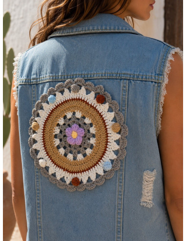 Chaleco Vaquero con Apliques de Crochet