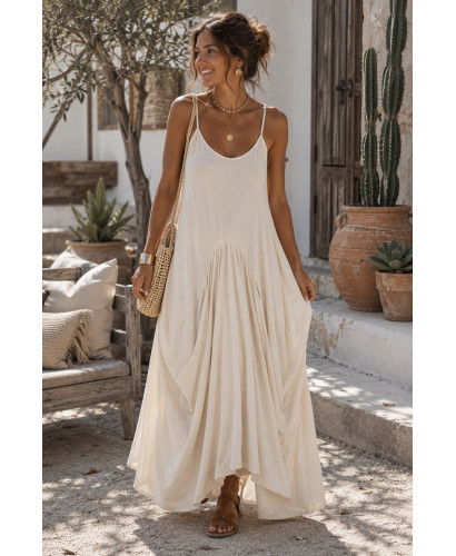 Vestido Largo crudo de Tirantes con Fruncidos 2