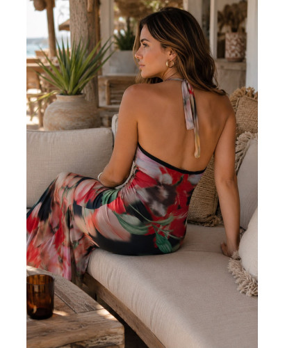 Vestido Largo de Tul Estampado Floral con Escote Halter... 2