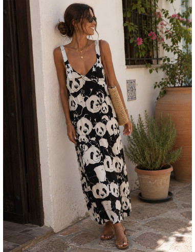 Peto Largo de Viscosa Estampado Panda