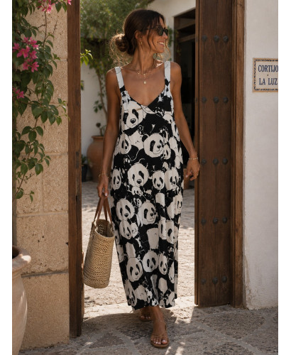 Peto Largo de Viscosa Estampado Panda