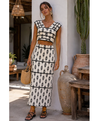 Conjunto de Dos Piezas Estampado Blanco y Negro 2